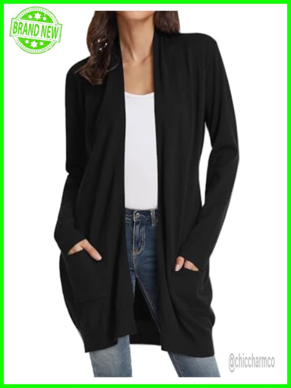 Lightweight Open Front Long Cardigan with Pockets Knit Sweater